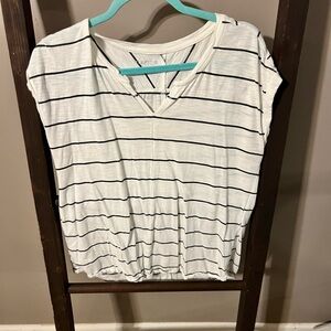 Maurice’s white top with gray stripes size Large